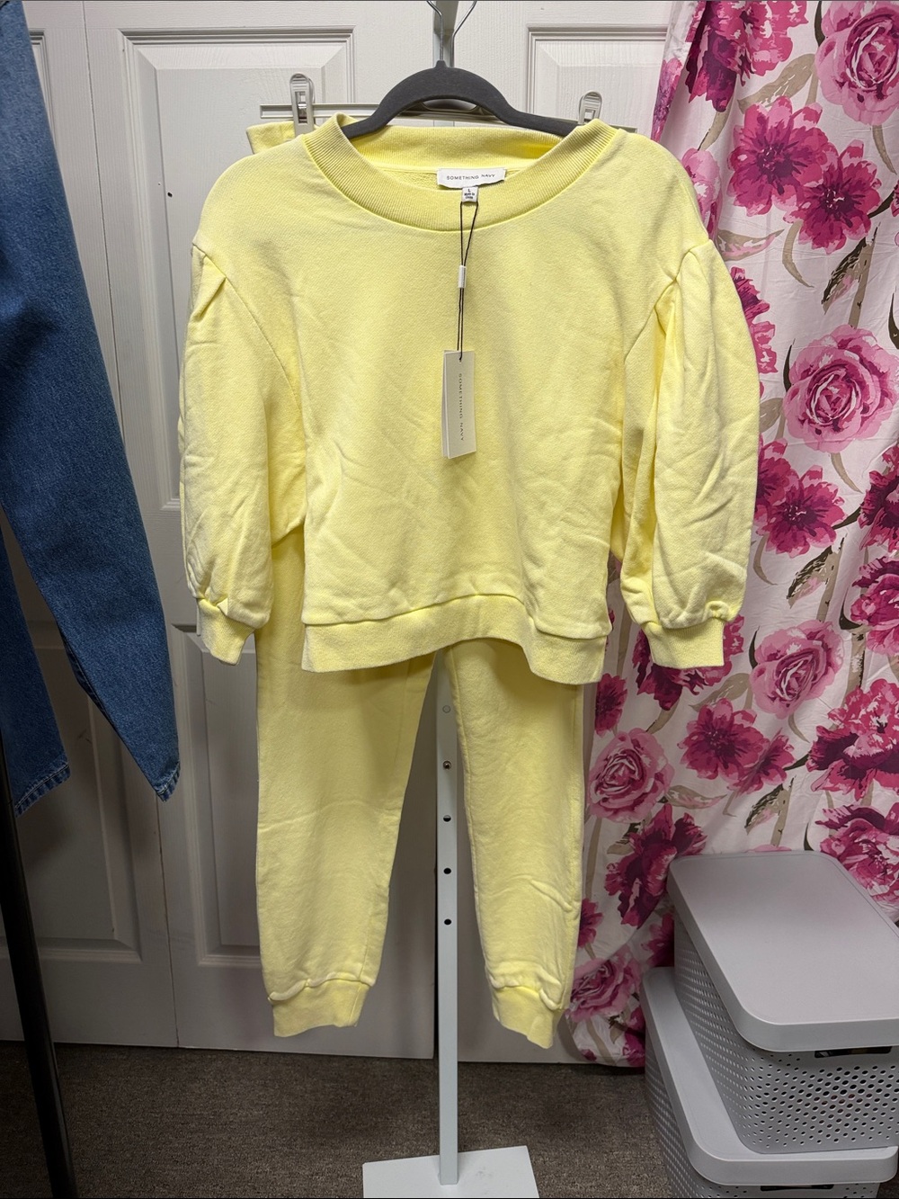 Something Navy Light Yellow Sweatshirt Set